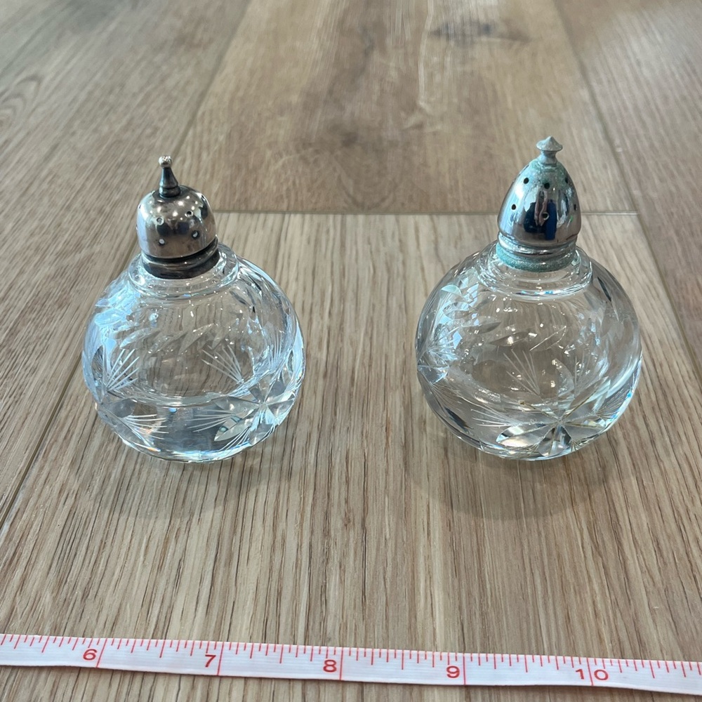 Crystal Salt and Pepper Shakers with Silver Tops